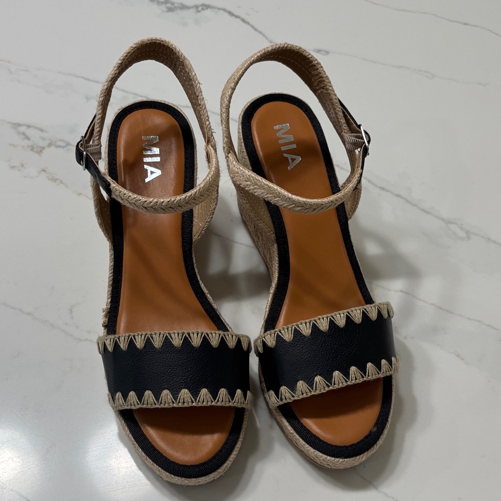 MIA Black and Natural Espadrille Slingback Sandals